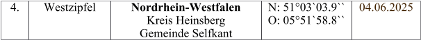 4. Westzipfel Nordrhein-Westfalen Kreis Heinsberg  Gemeinde Selfkant N: 51�03`03.9`` O: 05�51`58.8``   04.06.2025